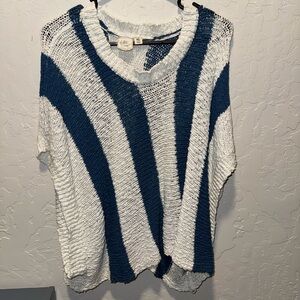 White Crow Navy and White Knit Poncho